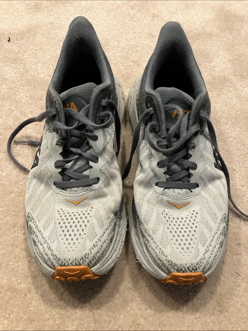 Hoka Men's Gray Athletic Shoes with Orange Accents